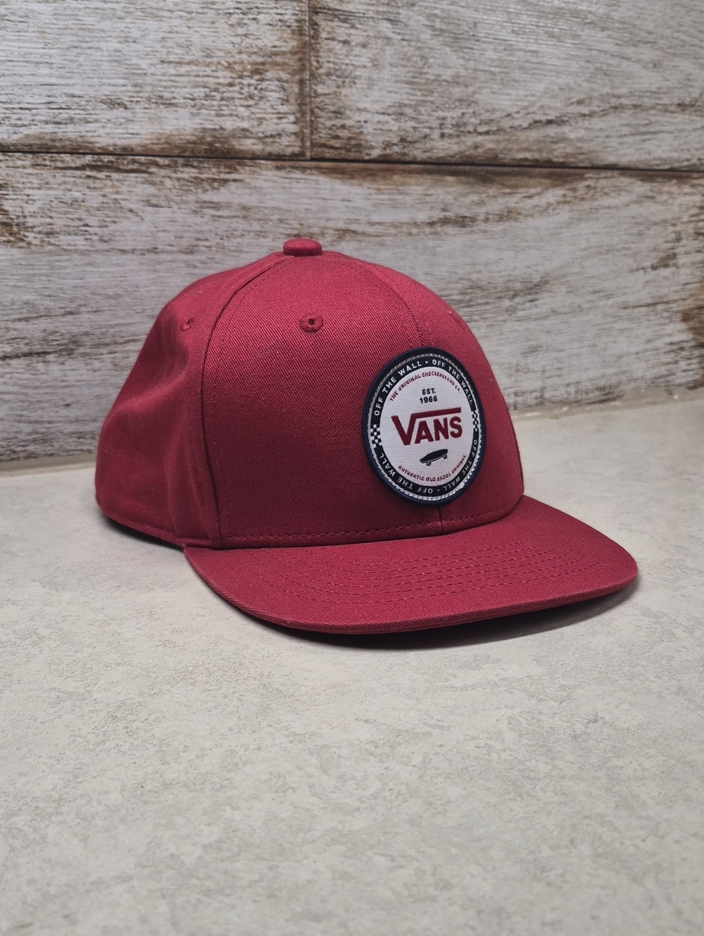 Vans Men's Burgundy Snapback Hat with Round Logo Patch